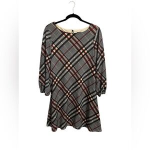 Jessica Howard Plaid A-line Dress with Bishop Sleeves Size Medium Church Career